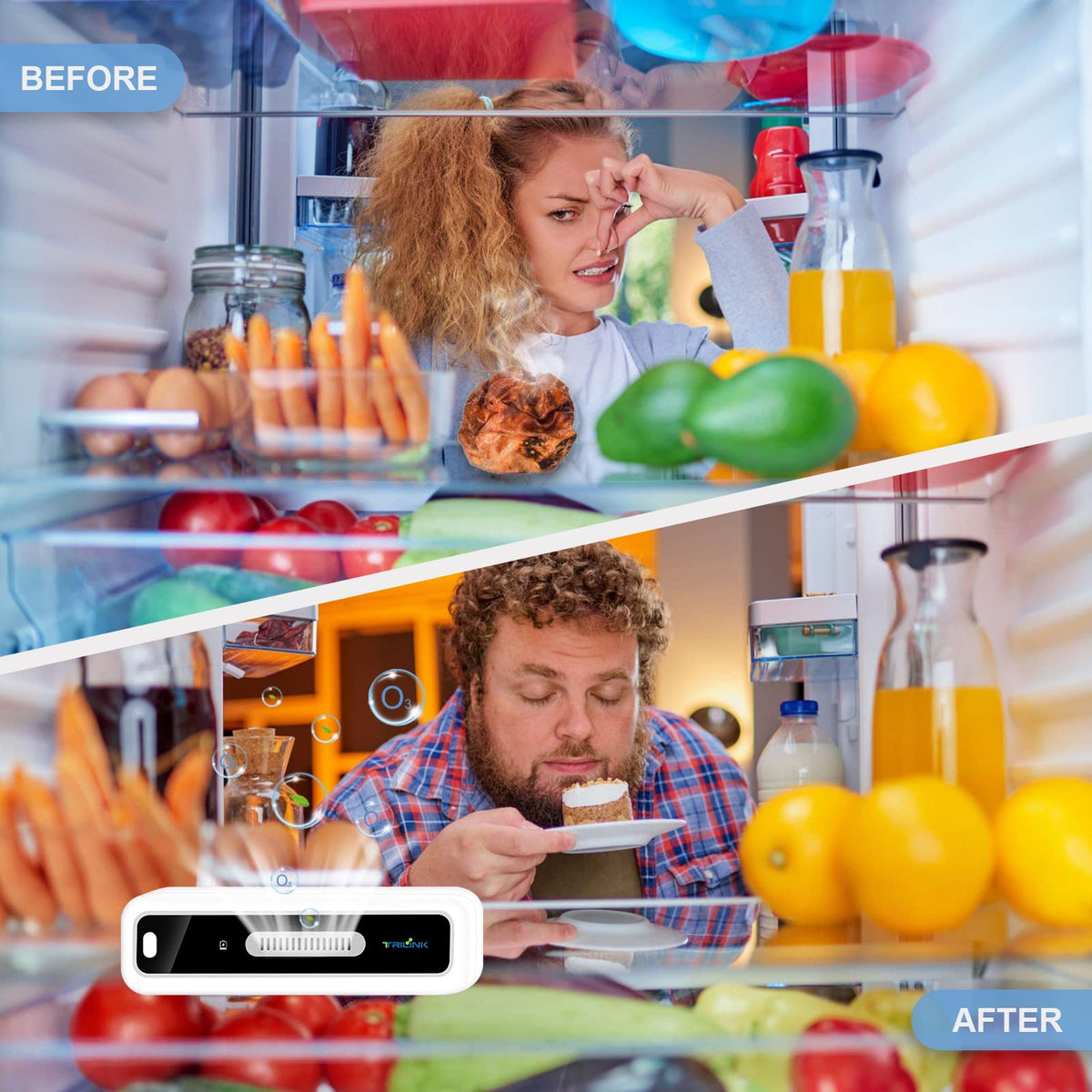 Mini USB Fridge Deodorizer with Led Display, Rechargeable Refrigerator Deodorizer, Reusable Fridge Odor Eliminator for Fridge, Car, Closet, Wardrobe, More Effective Than Baking Soda and Charcoal Bags