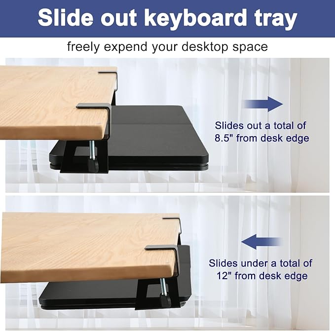 Desktop Keyboard Tray, Pull-Out Under The Table, 26.77 "X 11.81" Large-Sized Keyboard Tray, C-Shaped Lip Holder, Easy to Install, Suitable for Home Learning and Office Use(Black)
