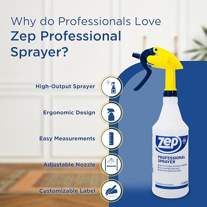 Zep Professional Sprayer Bottle - 32 oz (Case of 9) - HDPRO9 - Versatile Adjustable Nozzle Spray Bottles With A Fine Mist or Powerful Spray; Refillable Spray Bottle For Diluted Concentrate, Chemical