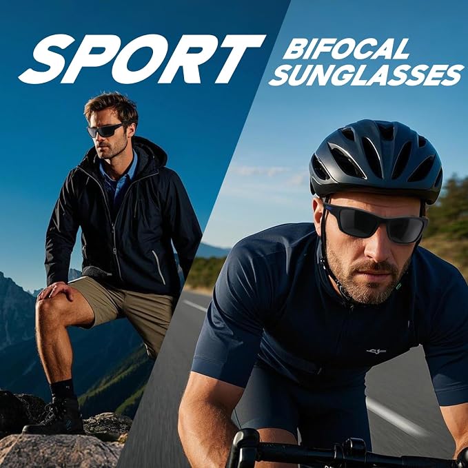 Missfive Premium Bifocal Reading Sunglasses Men Lightweight Wrap Around Design Sun Readers, UV Protection, Sports/Outdoor/Driving, 1.25x