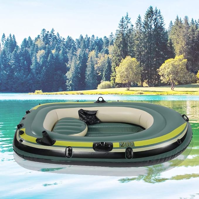 Gazaar 2 Person Inflatable Boat Inflatable Boats for Adults Heavy Duty Green PVC Inflatable Two Person Rowing Boat Fishing Drifting Diving Tool, Inflatable Kayak Canoe, Rowing Air Boat