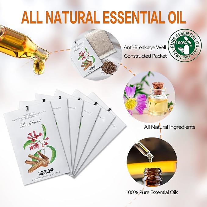 MYARO Scented Sachet House Air Freshener - 12 Pack Long Lasting Sandalwood Fragrance Deodorizer for Home Closet Drawer Car