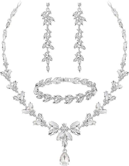 Wedding Jewelry Sets for Bride Bridesmaid Bridal Jewelry Set for Women Wedding Crystal Necklace Earrings Bracelet Set for Party Prom Jewelry