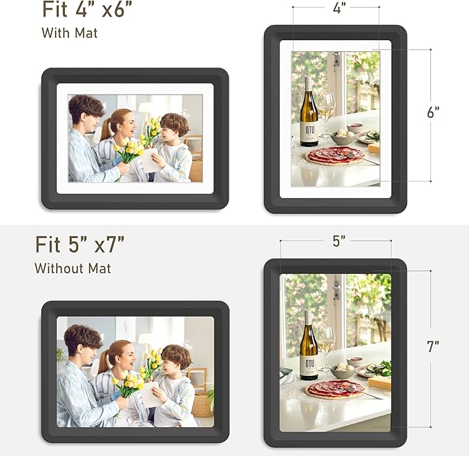 4-Pack 5x7 Picture Frame or 4x6 with Mat – Shatterproof Plastic Picture Frames for Family, Nursery & Playroom, Wall & Tabletop Frame for Home or Office, Safe Lightweight Design, Midnight Elegance