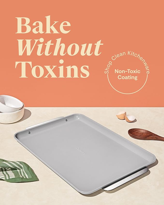 Caraway Non-Stick Ceramic Baking Sheet - Naturally Slick Ceramic Coating - Non-Toxic, PTFE & PFOA Free - Perfect for Baking, Roasting, and More - Large (18" x 13") - Gray