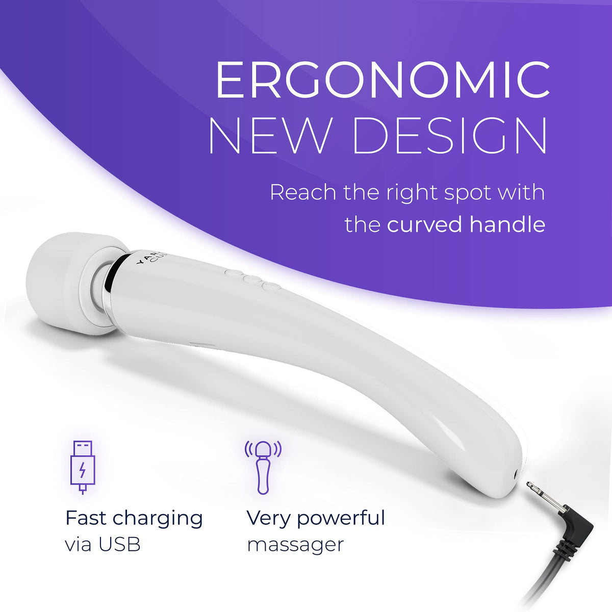 Yarosi Cordless Curve Therapeutic Device - 8 Powerful Speeds and 20 Patterns - for Muscle Aches and Sports Recovery - Rechargeable - Travel Friendly - White