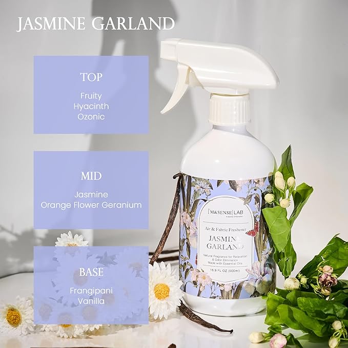 ‌M&SENSE Air & Fabric & Pet Odor Eliminator Spray - 16.9oz Large Size Natural Safe Air Freshener Jasmine Scented Deodorizer for Home Eliminates Smoke Musty Smells, Calming Scent for Bedtime Relaxation