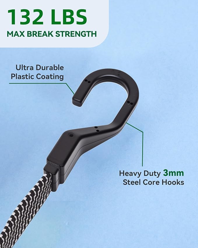 6 Pcs 40 Inch Flat Adjustable Bungee Cords with Hooks, 3X Faster to Adjust The Length, Lucky Straps Black Heavy Duty Bungee Straps for Cargo, Bike, Cart, Tent, Truck, Camping, Outdoor, etc