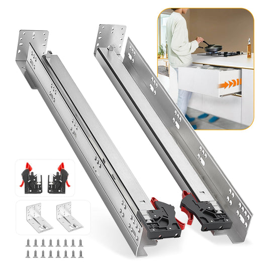 BAIDICE Soft Close Bottom Mount Drawer Slides 15 Inch Rails with Rear mounting Bracket Locking Devices Screws for Face Frame Or Frameless Application（15 inch,1 Pair）