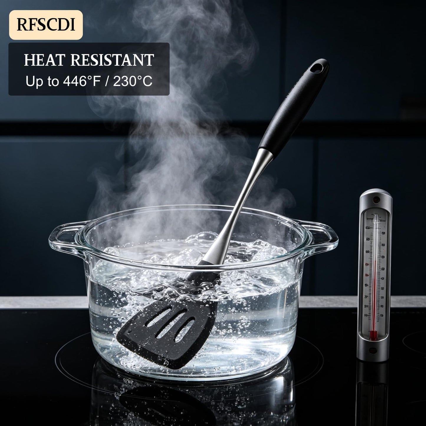 Premium Black Silicone Cooking Utensils Set - Non-Toxic, Heat Resistant& Non-Stick Kitchen Utensils Set with Spatula, Spoon, Whisk, Tongs, BPA Free, Dishwasher Safe, Black