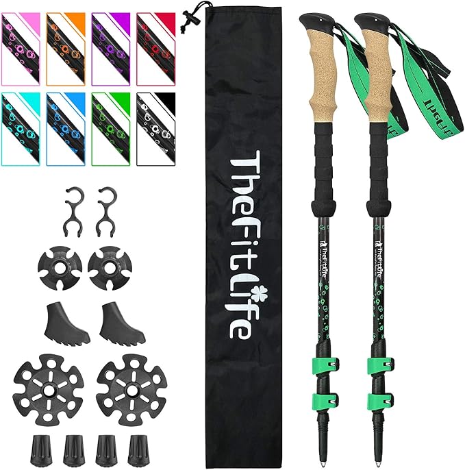 TheFitLife Carbon Fiber Trekking Poles – Collapsible and Telescopic Walking Sticks with Natural Cork Handle and Extended EVA Grips, Ultralight Nordic Hiking Poles for Backpacking Camping