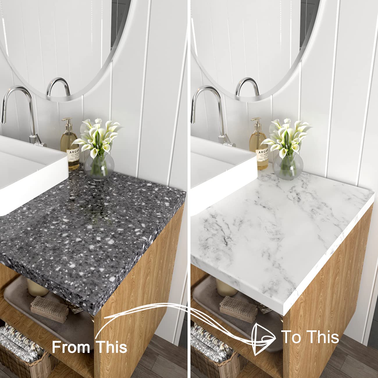 Decotalk 30"x200" Countertop Vinyl Wrap Marble Contact Paper White Counter Cover for Countertops Waterproof Matte Marbles Contact Paper for Counter Top Removable Marble Wallpaper Peel and Stick