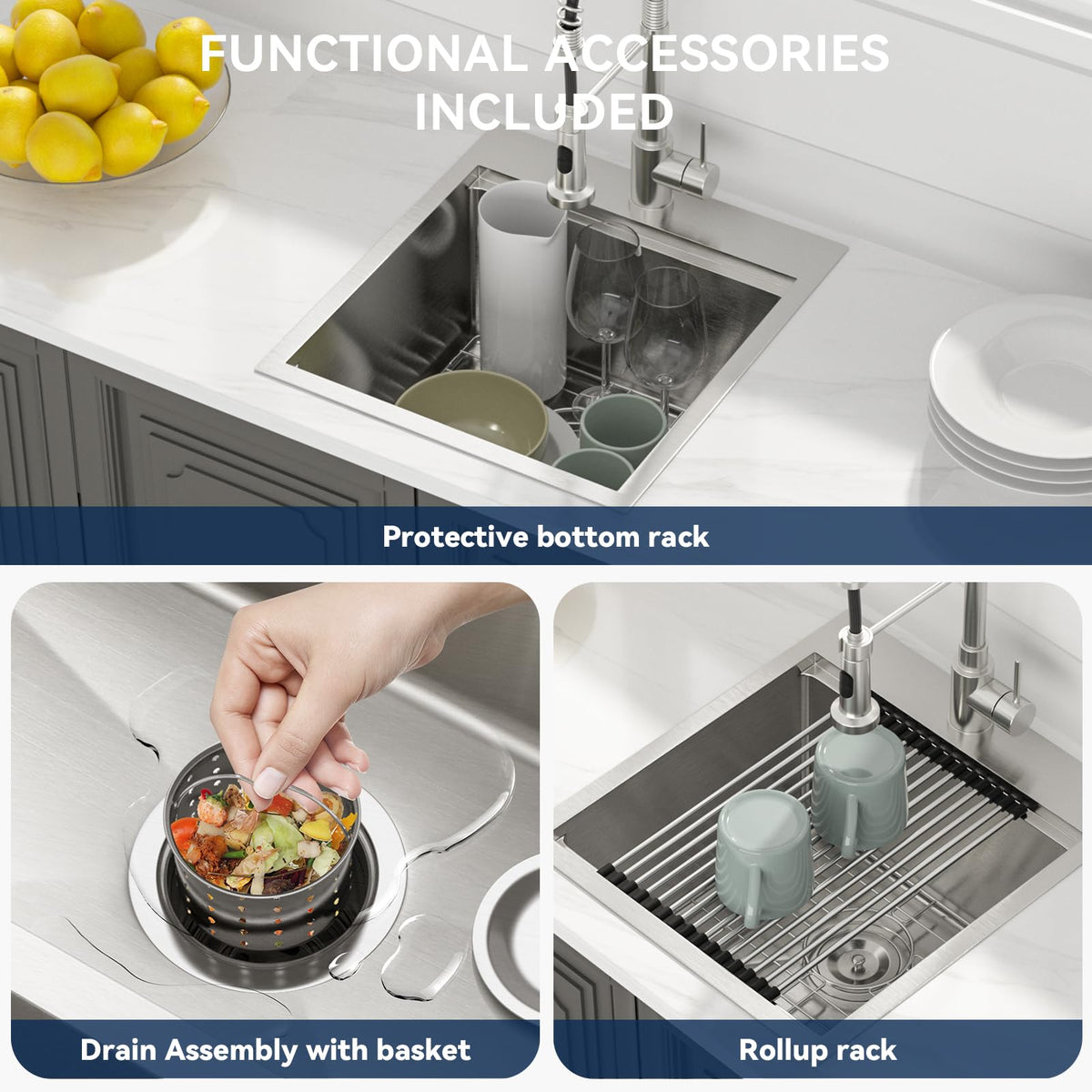 Lordear 18x20 Inch Drop In Topmount Bar Sink - 16 Gauge Stainless Steel Single Bowl Ledge Workstation, for RV/Kitchen/Camper/Wet Bar with Cutting Board
