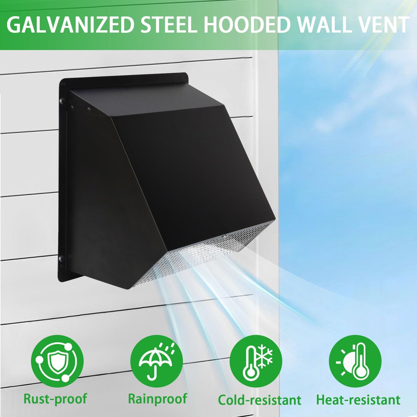 7Inch Wall Vent with Screen and Damper,Galvanized Steel Hooded Wall Vent Cover Cap Exhaust Vent Cover Outside,Exterior Vent Hood Outdoor for Kitchen Range Hood Laundry Dryer Bathroom Fan Duct Air Vent
