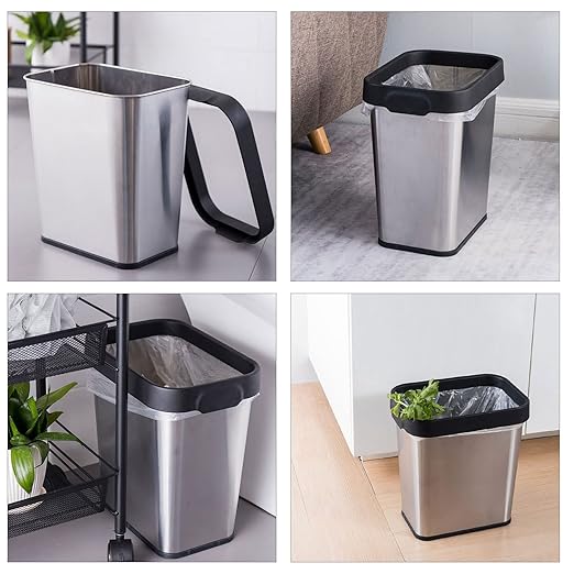 2 Pack Stainless Steel Trash Can 2 Gallon, Open Top Trash Can, 7" x 10" x 11", Rectangle Rubbish Bin, Slim and Narrow, No Lid Small Wastebasketfor Kitchen, Bathroom, Living Room, Office