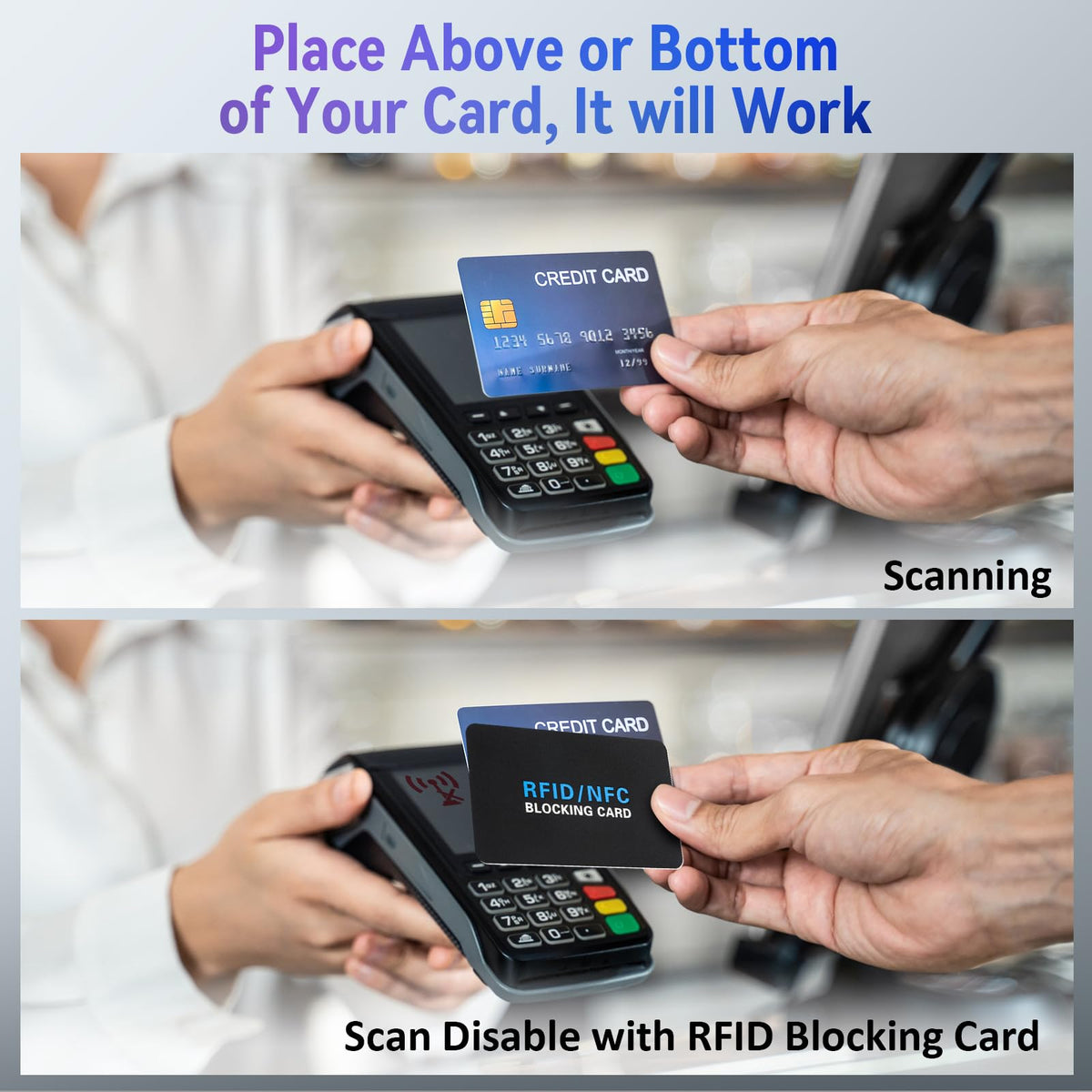 5Pack RFID Blocking Card,Contactless NFC Debit Credit Card Passport Protector blocker,One RFID Card Protects Entire Wallet, without adding bulk Black