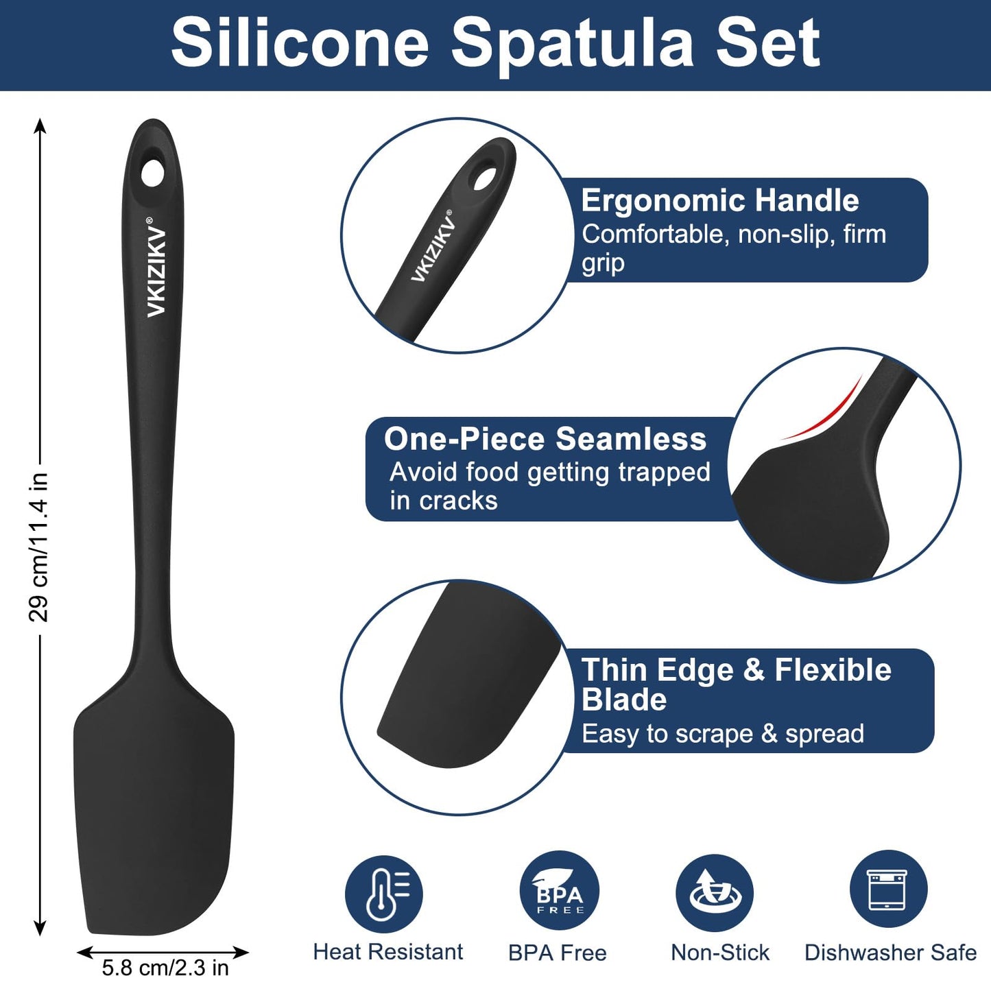 VKIZIKV 4 Pcs Silicone Spatula Set, 11.4 In, 600°F Heat Resistant Rubber Spatulas for Baking, Cooking & Mixing, Flexible and Non-Stick Kitchen Utensils, Seamless & Dishwasher Safe (Multicolor)