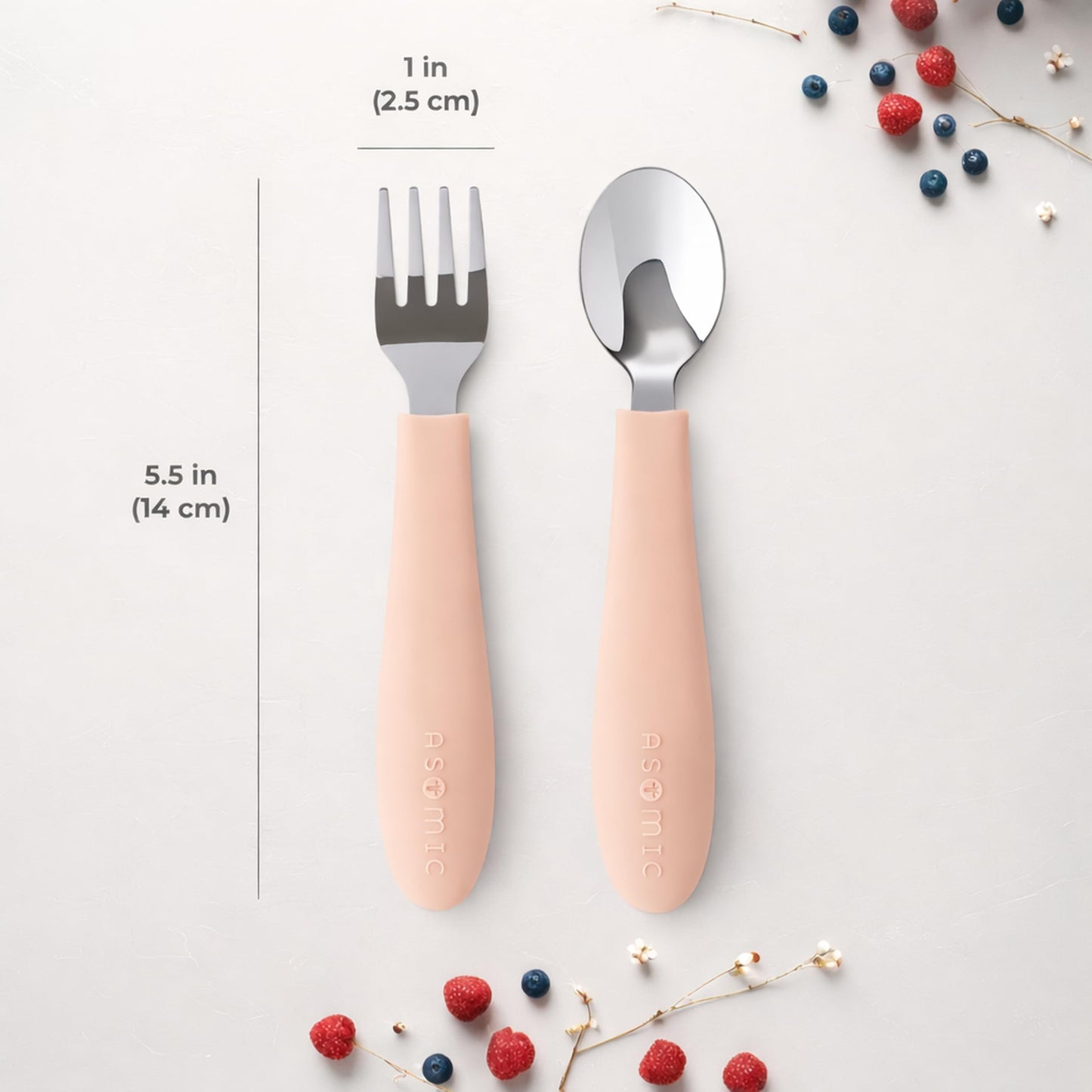 ASOMIC Toddler Utensils, 6-Piece Kids Silverware Set with Silicone Handles, 3 Forks & 3 Spoons, Premium 316 Stainless Steel, Dishwasher Safe (Pink/Lavender/Ivory)