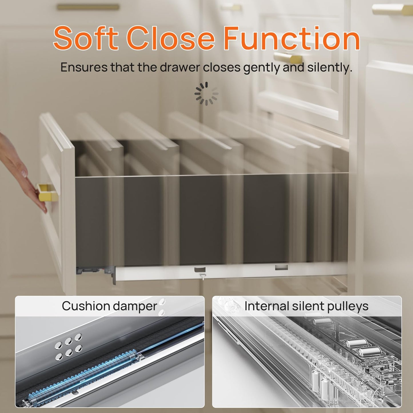 PHWALK 15 Inch Soft Close Undermount Drawer Slides, Full Extension, 100 Lbs Heavy Duty, Concealed Rails with Rear Mount Brackets for 5/8" Side Thickness, Face Frame or Frameless Application (1 Pair)