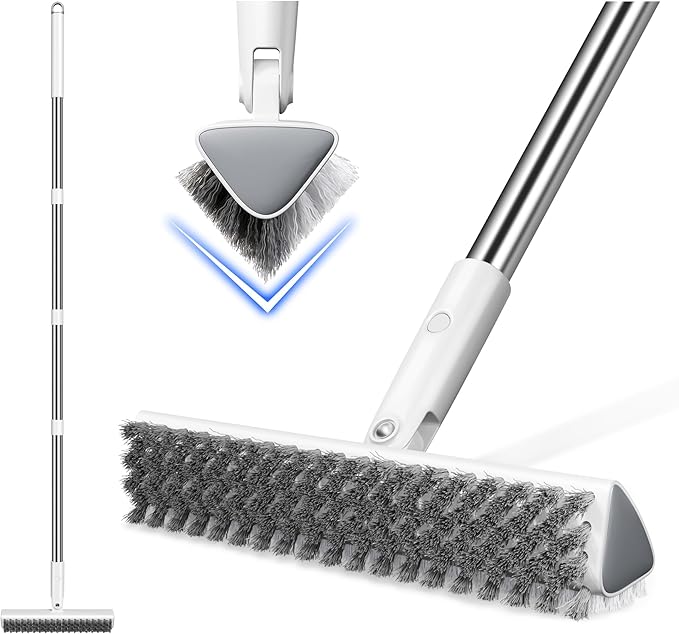 Floor Scrub Brush and Grout Brush with Long Handle–Deck Brushes for Scrubbing Heavy Duty, Stiff Bristles for Outdoor, Patio, Shower, Garage, Tile and Concrete Floor Cleaning 55 inches