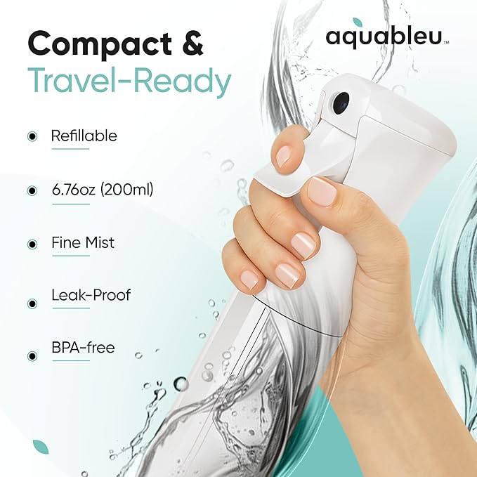 Aquableu Spray Bottle for Hair – 10-Pack Continuous Mist Spray Bottle for Hair Care, Styling, Cleaning, Plants, Pets & Essential Oils (Clear, 6.76oz/200ml)