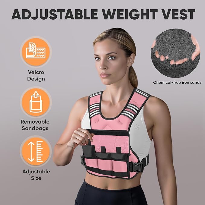 APEXUP Adjustable Weighted Vest, 4-10lb/12-18lb/20-32lb Vest with 6 Ironsand Weights and Large Pocket, Weight Vest for Men Women Strength Training, Running, Walking