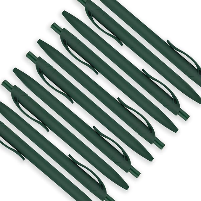 Deegtran 100 Pack No Bleed Green Barrel Click Pens, Wholesale Retractable Ballpoint Pens, Medium Point, Smooth Ink, 1.0MM Black Ink