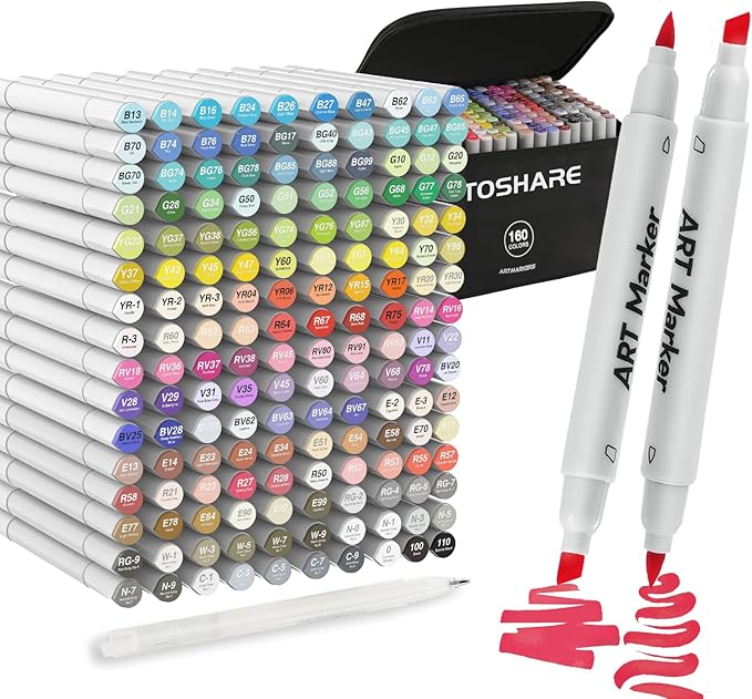 160 Colors Alcohol Markers Set - Double Tip Art Markers Alcohol Based Marker Brush&Chisel Nib Blender Art Pens Permanent Sketch Marker for Kids Adults Coloring and Artist Illustration