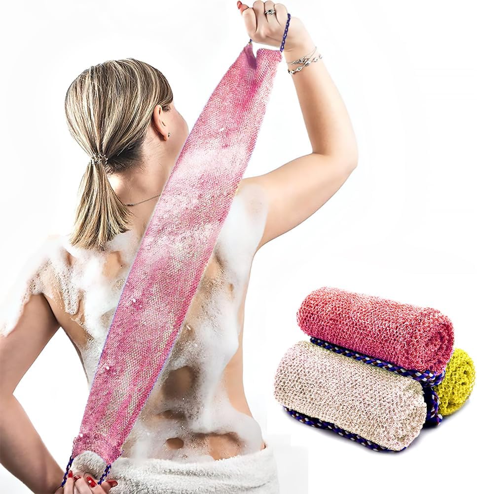African Net Sponge with Handles 3 Pieces Long African Exfoliating Net Washcloth Bath Sponge Net Cloth Wash Net Body Back Scrubber for Shower Loofah