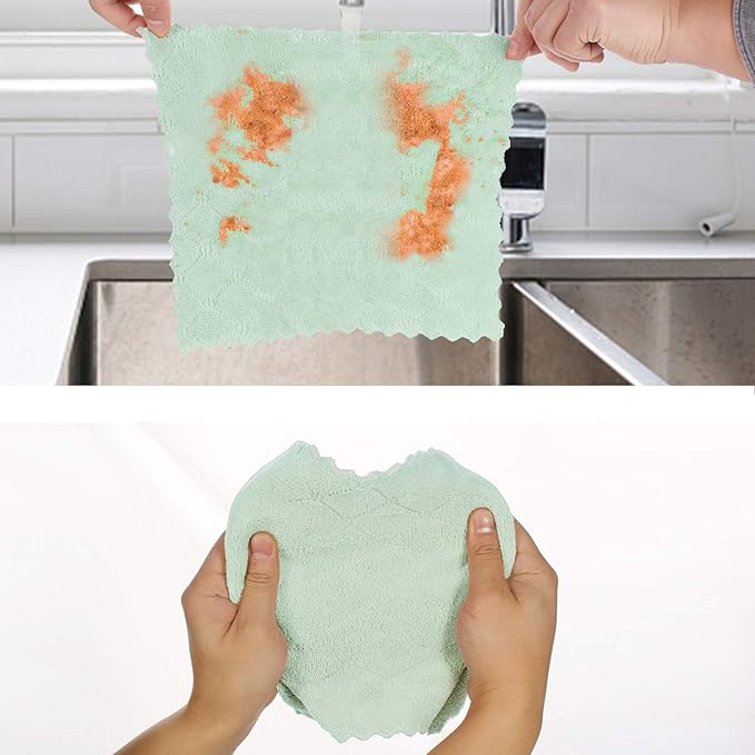 Cleaning Cloths Kitchen Towels Microfiber Washcloths Lint Free Dish Cloth Reusable Dishtowels Household Super Absorbent Fast Drying, 10"x10", Pack of 5 (Pink-Green)