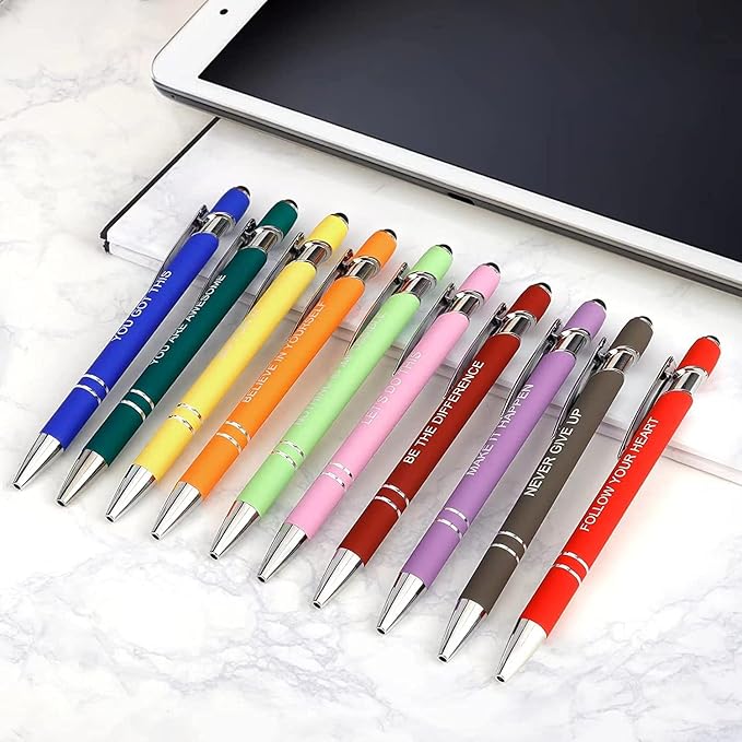 50 Pieces Inspirational Pens, Motivational Ballpoint Pen with Stylus Tip Funny Ink Pens Bulk Inspirational Gifts for Women Coworkers Office Supplies Black Ink