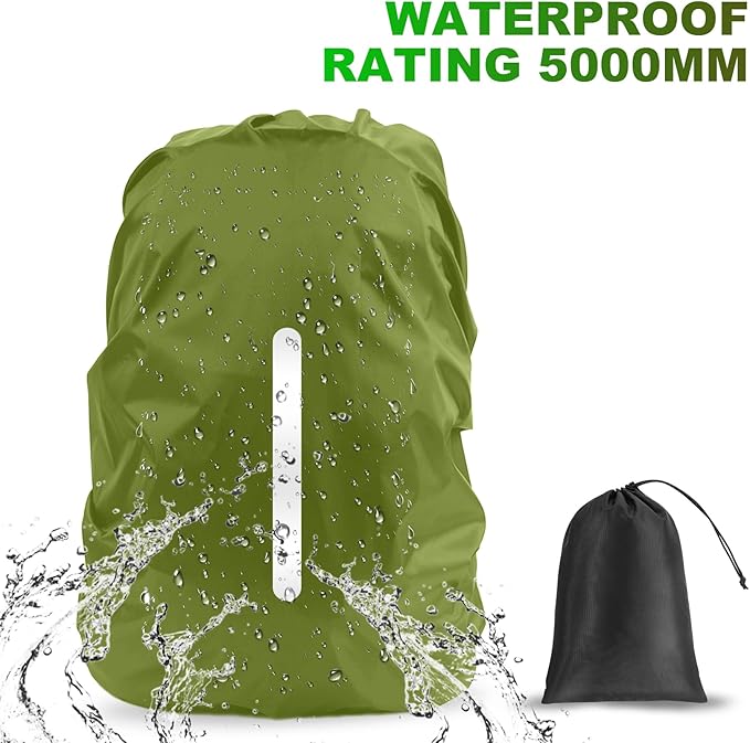 LAMA 2 Pack Waterproof Rain Cover for Backpack, Reflective Rucksack Rain Cover for Anti-Dust/Anti-Theft/Bicycling/Hiking/Camping/Traveling,S Size (for 18L-25L Backpack), 1 Pcs Black+1 Pcs Army Green