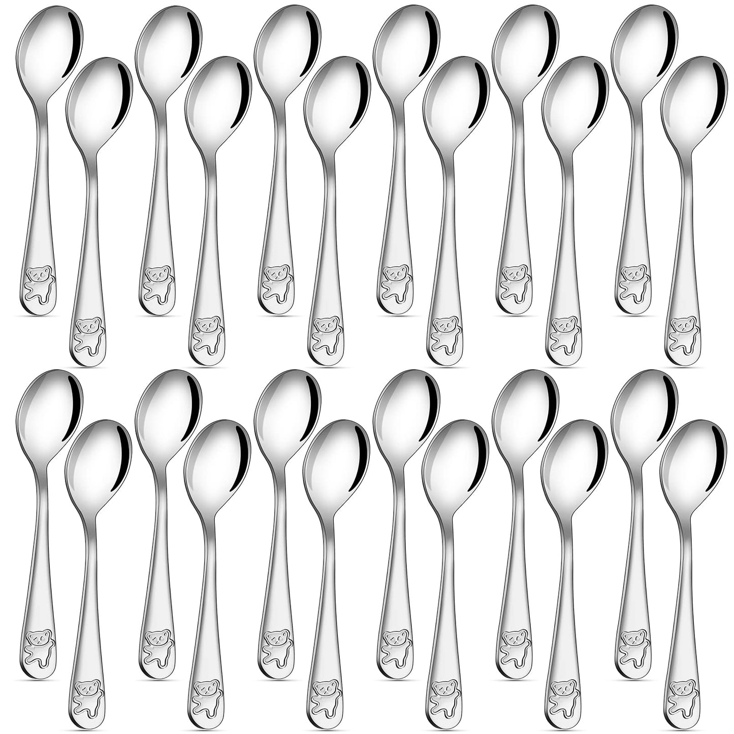 Erinnmy 24 Piece Kids Spoons, 6.5 inch Stainless Steel Silverware, Child & Toddler Safe, Baby Self Feeding Spoons, Dishwasher Safe
