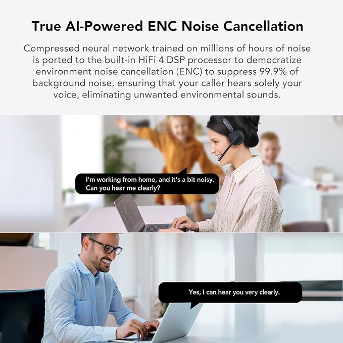 NUROUM Wireless Headset with Mic for Work, Trucker Bluetooth Headset with Noise Cancelling Microphones, Single Ear, Multi-Point/Mute, 45H Playback for Call Center/Work from Home/Office HP31SN