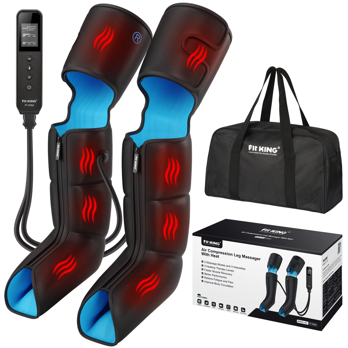 FIT KING Leg Massager with Heat for Circulation Upgraded Full Leg and Foot Compression Boots Massager to Relieve Pain, Swelling, Edema, RLS- Built-in Pressure Sensor & LCD Display- FSA HSA Eligible