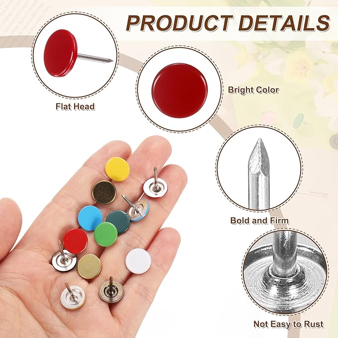 uxcell 120Pcs Push Pins, 11mmx17mm Round Flat Head Decorative Thumb Tacks Upholstery Tacks for Cork Board Office Wall Hangings, Red