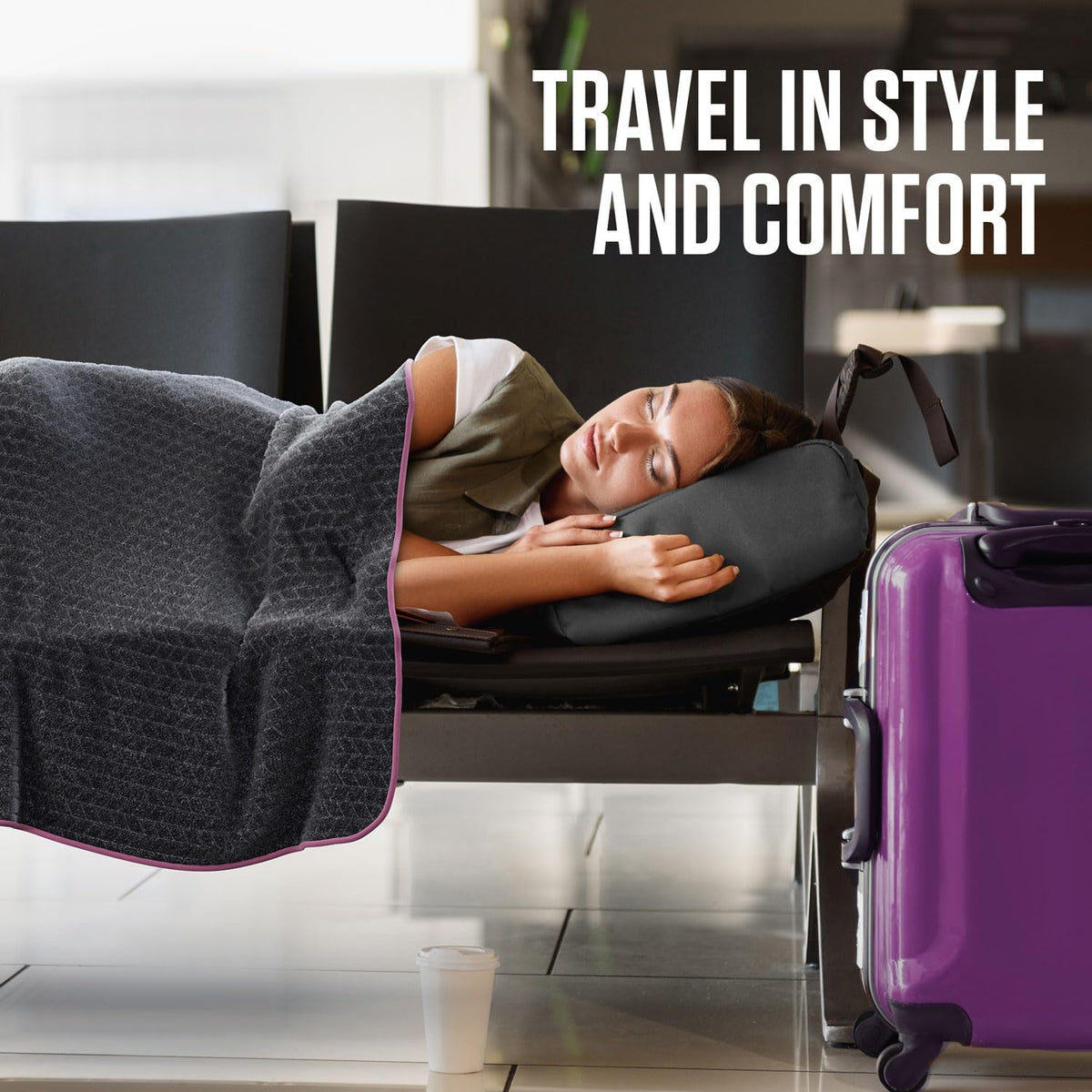 VENTURE 4TH Travel Blanket Pillow – Premium Ultra-Soft & Warm 2-in-1 Blanket or Pillow for Airplane, Car & Bus – Compact, Lightweight & Portable – Lint-Free, No Shedding, No Pilling - Gray/Pink