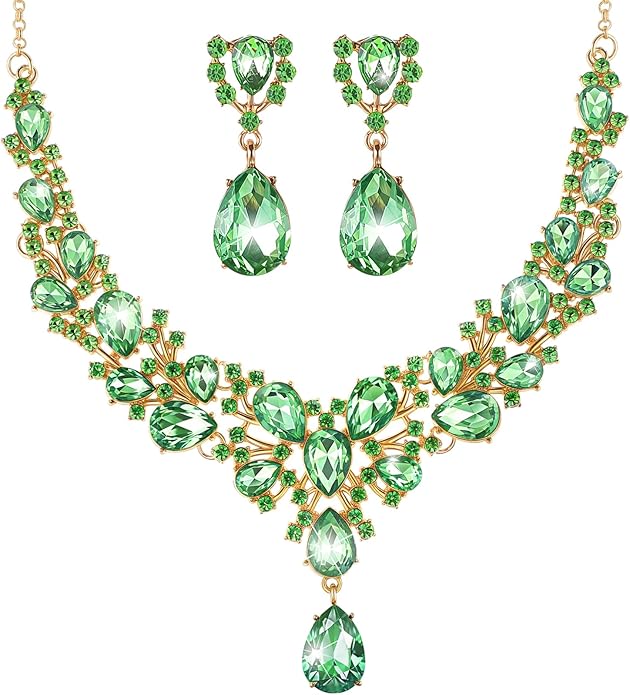 Hicarer Bridal Teardrop Cluster Crystal Jewelry Set for Women Necklace Earrings Wedding