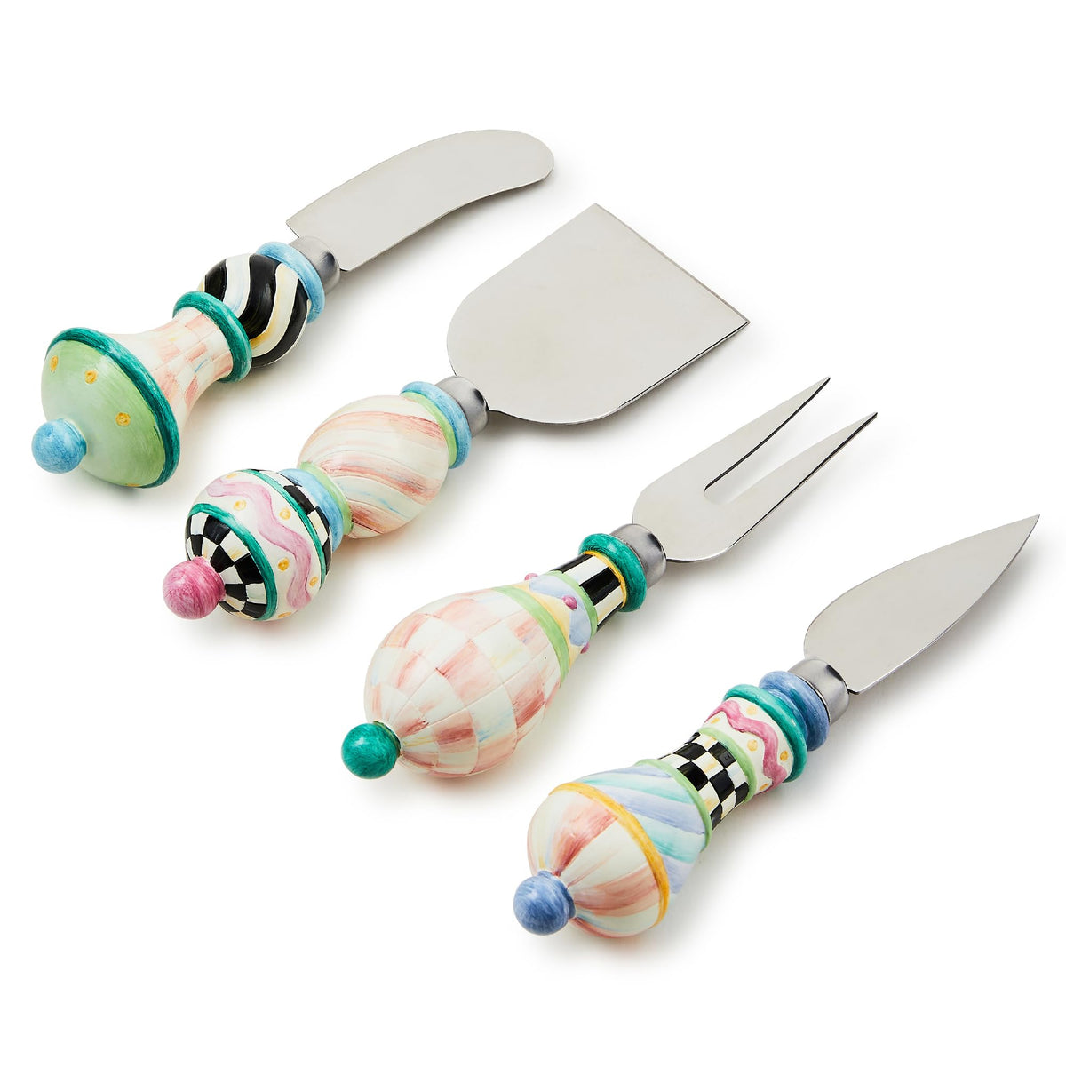 MACKENZIE-CHILDS Set of 4 Cheese Spreader Set, Stainless-Steel Butter Spreaders, Rosy Meadow