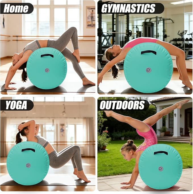 SUDOO Inflatable Air Roller Gymnastics Barrel Mat Tumbling Barrel Equipment for Backhandspring Training Roller for Cheerleading, Yoga, Dance, Home & Gym Use No Pump