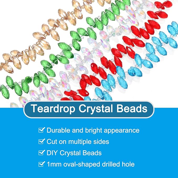 PATIKIL 2 Strands 180-190Pcs Teardrop Crystal Beads, 12x6mm Faceted Teardrop Briolette Horizontal Glass Beads Loose Bead for Bracelet Jewelry Making, Coffee
