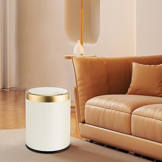 Pukomc Bathroom Trash Can with Lid，3.5 Gallon Motion Sensor Waterproof Touchless Garbage Can, Smart Plastic Trash Bins Suitable for Kitchen, Bathroom, Bedroom, Living Room, Office Beige