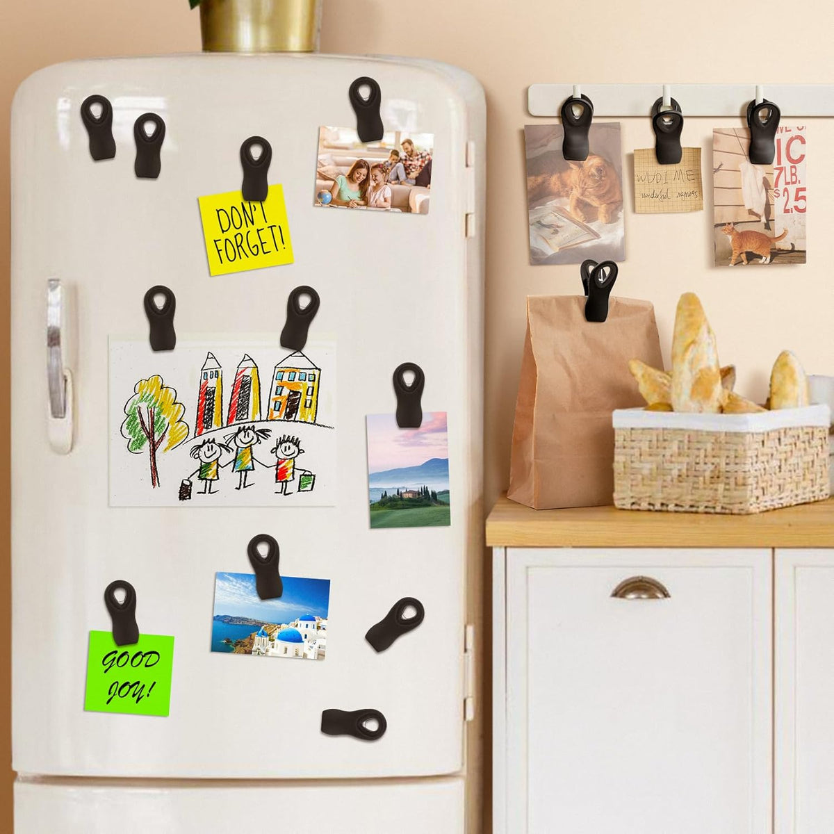 Magnetic Chip Clips, 10 Pack Plastic Bag Clips with Magnet, Black Snack Clips for Food Storage and Refrigerator