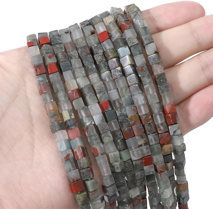 Natural Bloodstone Square Stone Beads 4x4mm 85pcs Cube Loose Semi Gemstone Beads for Jewelry Making Design