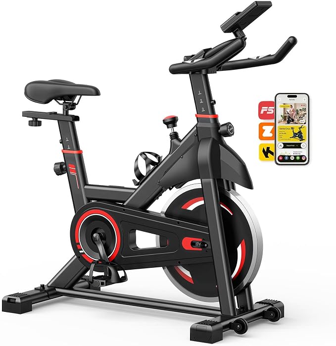 NEWBULIG Exercise Bike with APP, Stationary Bikes for Home, Workout Bike for Adults & Seniors, Cycle Machine, Adjustable Height and Resistance, Low Noise, 265lbs Weight Capacity, Easy Assembly