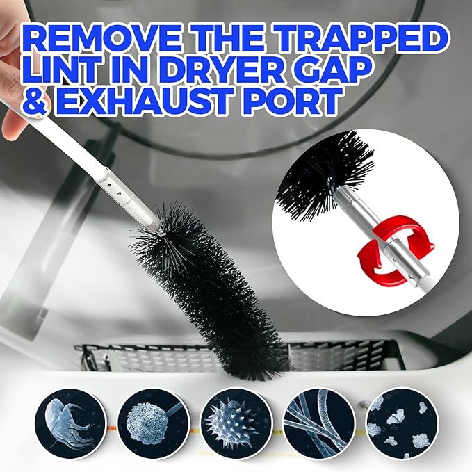 Holikme 42 Feet Dryer Vent Cleaner Kit - Lint Remover,Flexible Lint Brush with Drill Attachment, Fireplace Chimney Brushes for Easy Cleaning, Extends Up to 42 Feet, Use with or Without a Power Dril