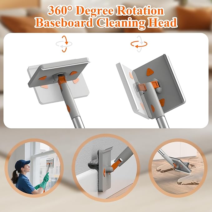 Ceiling Fan Cleaner Duster-78.7" Extendable Baseboard Cleaner Tool with Handle,4-in-1 Ceiling Fan Duster for Ceiling Fan Blades,Baseboard,Ceiling,Window,Floor,Wall-9 Reusable Pads