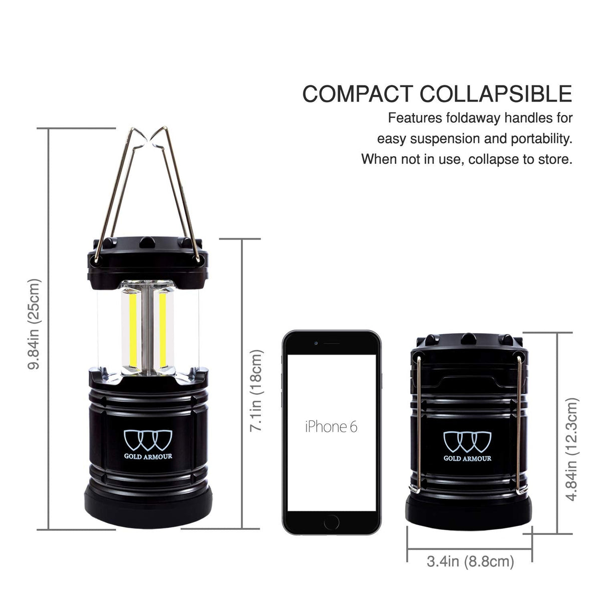 Gold Armour Camping Lantern, Battery Powered LED Lanterns, Survival Kits for Power Outages, Hurricane, Emergency, Portable Camping Essentials (4Pack Black)