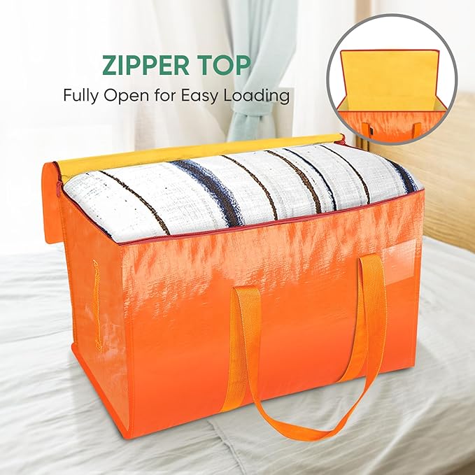 BALEINE 2-Pack Oversized Moving Bags with Reinforced Handles, Heavy-Duty Storage Tote for Clothes, Moving Supplies (Orange, 2-Pack)