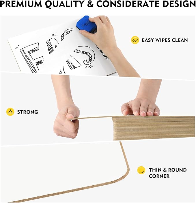 Magicfly Double-Sided Small White Board for Classroom, 9 x 12 Inches Dry Erase Lap Boards, Bulk Pack of 16 Mini White Board for Student, Teachers, Office, with 16 Pens, 16 Erasers & 16 Pen Clips